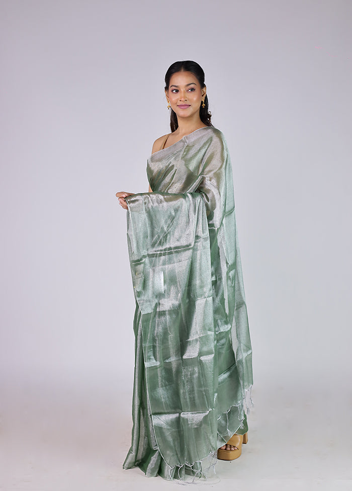 Grey Tissue Silk Saree With Blouse Piece
