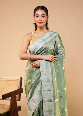 Green Handloom Pure Georgette Saree With Blouse Piece