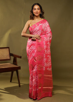 Pink Dupion Silk Saree With Blouse Piece