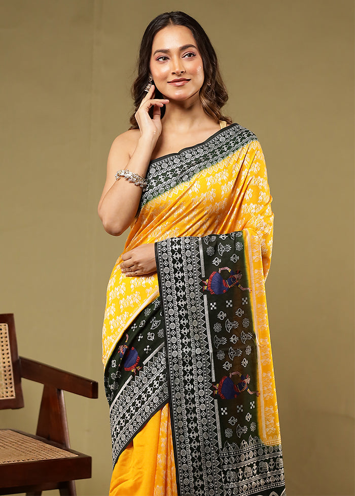 Yellow Dupion Silk Saree With Blouse Piece