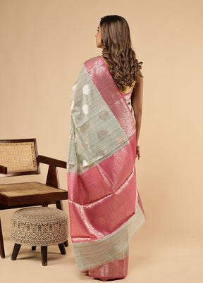 Green Kora Silk Saree With Blouse Piece