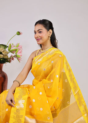 Yellow Organza Saree With Blouse Piece
