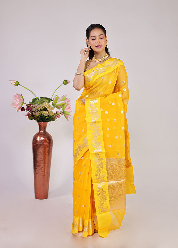 Yellow Organza Saree With Blouse Piece