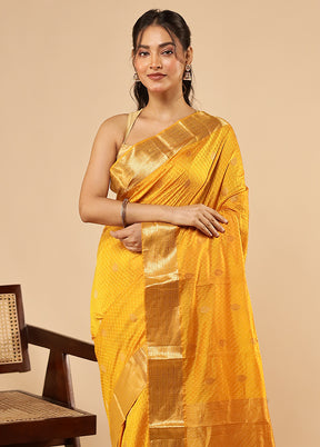 Yellow Handloom Kanjivaram Pure Silk Saree With Blouse Piece