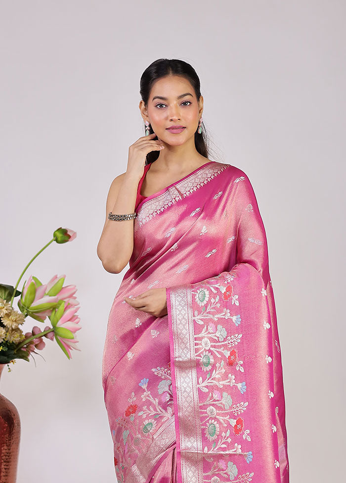 Pink Tissue Silk Saree With Blouse Piece