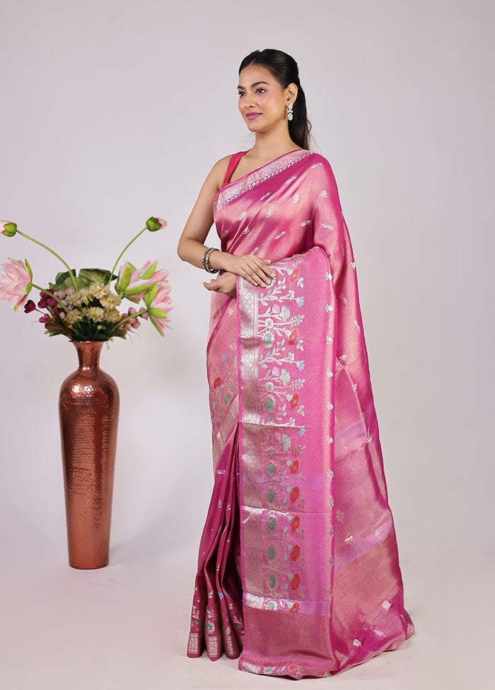 Pink Tissue Silk Saree With Blouse Piece