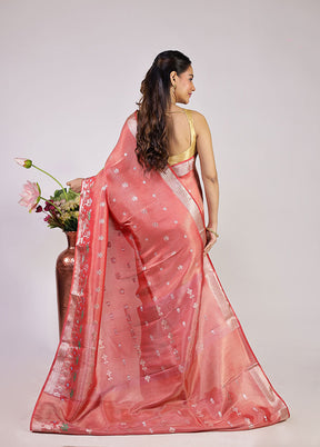 Rust Tissue Silk Saree With Blouse Piece