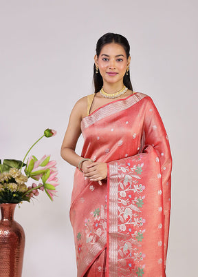 Rust Tissue Silk Saree With Blouse Piece