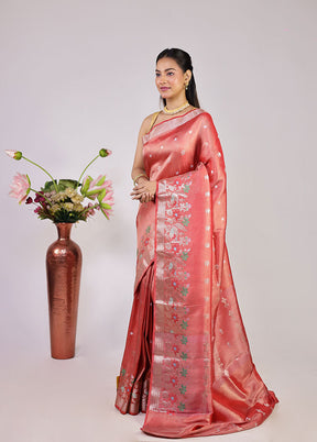 Rust Tissue Silk Saree With Blouse Piece