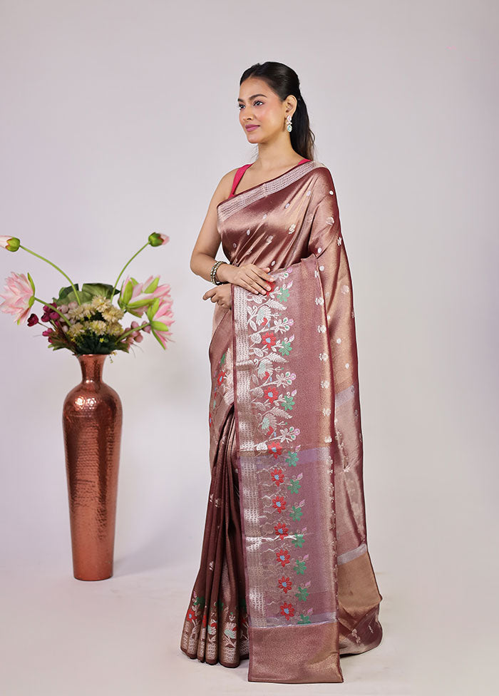 Grey Tissue Silk Saree With Blouse Piece