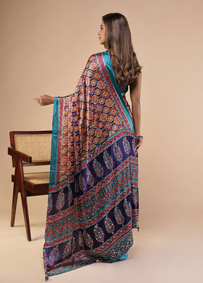 Blue Modal Silk Saree Without Blouse Piece