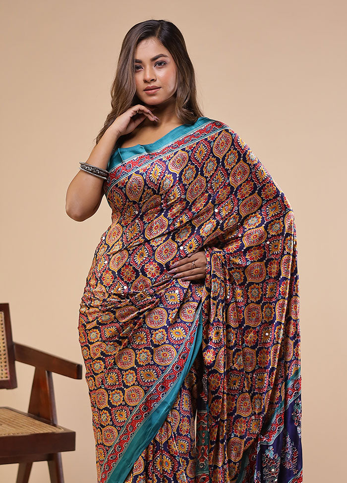 Blue Modal Silk Saree Without Blouse Piece