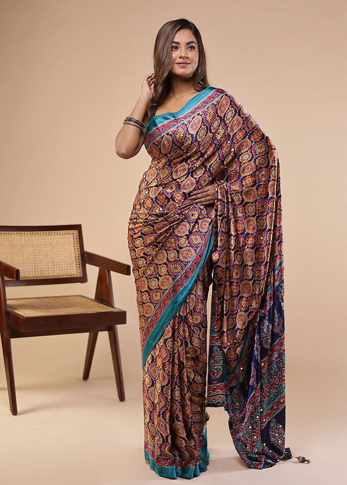 Blue Modal Silk Saree Without Blouse Piece