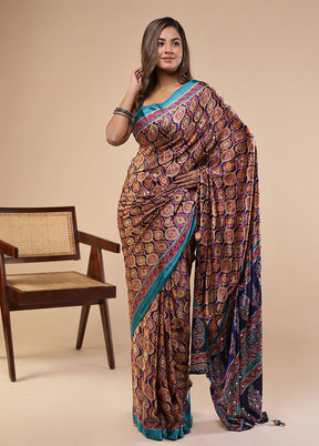 Blue Modal Silk Saree Without Blouse Piece