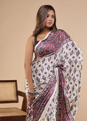 Cream Modal Silk Saree Without Blouse Piece