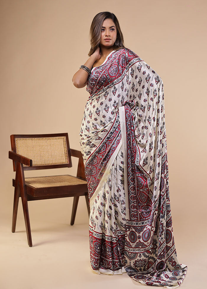 Cream Modal Silk Saree Without Blouse Piece