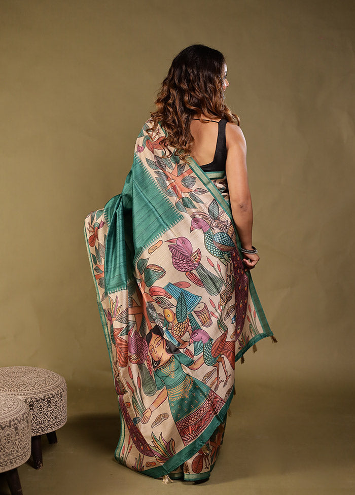 Green Tussar Silk Saree With Blouse Piece
