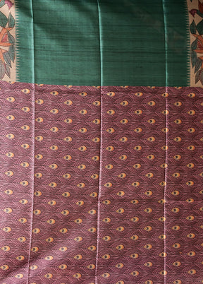 Green Tussar Silk Saree With Blouse Piece