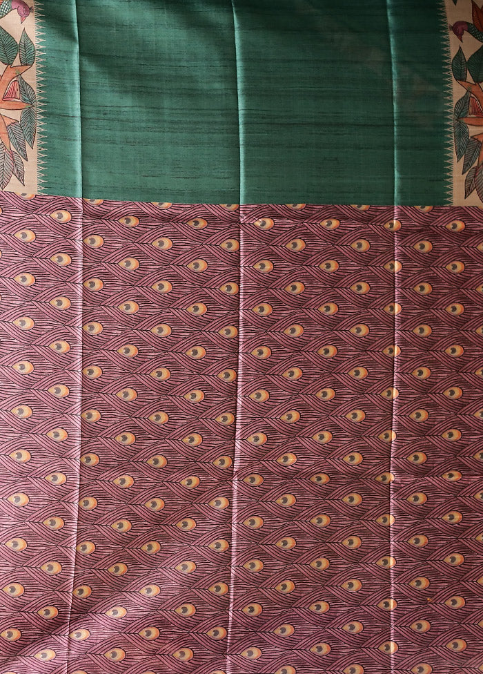 Green Tussar Silk Saree With Blouse Piece