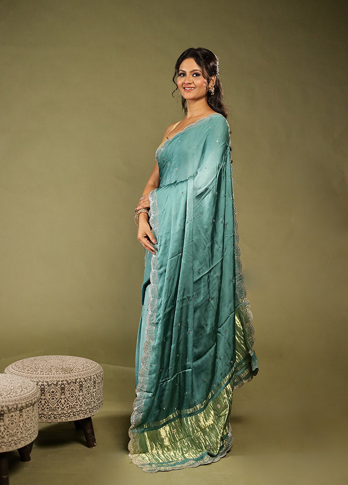 Green Printed Pure Silk Saree Without Blouse Piece
