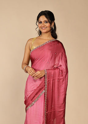 Pink Printed Pure Silk Saree Without Blouse Piece