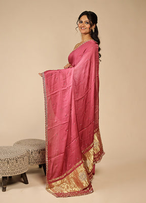 Pink Printed Pure Silk Saree Without Blouse Piece