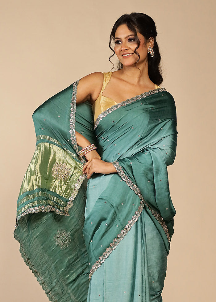 Green Printed Pure Silk Saree Without Blouse Piece