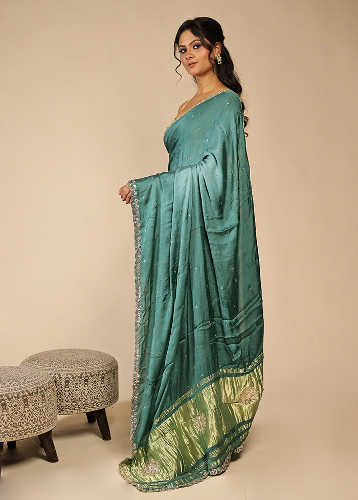 Green Printed Pure Silk Saree Without Blouse Piece
