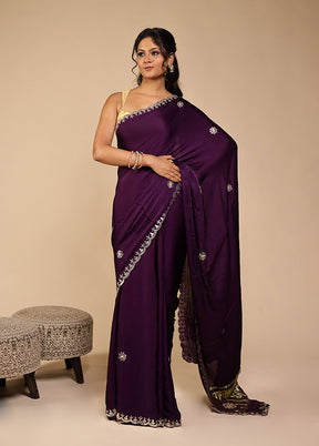 Purple Printed Pure Silk Saree Without Blouse Piece