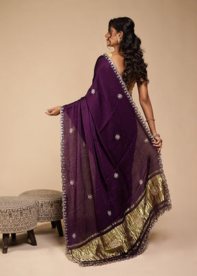 Purple Printed Pure Silk Saree Without Blouse Piece