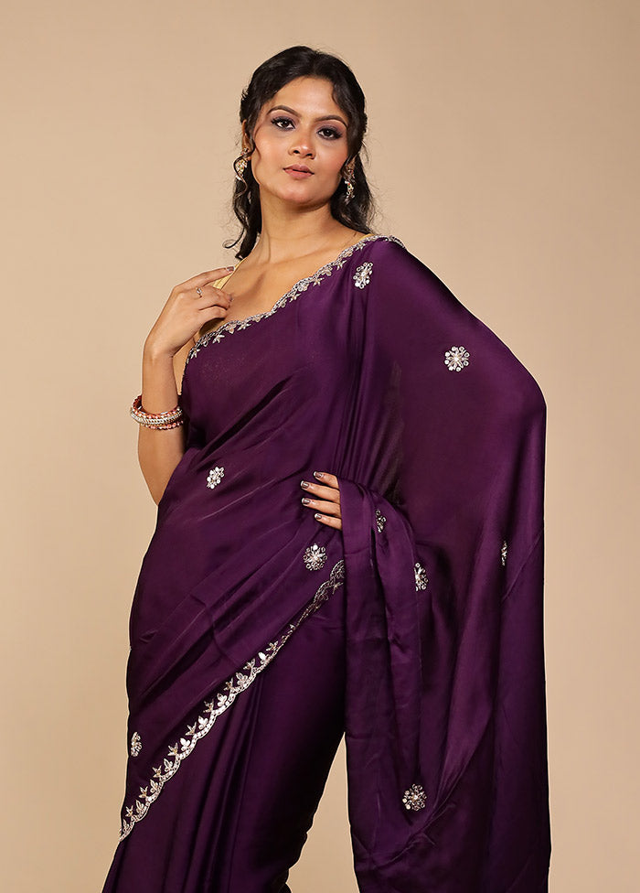 Purple Printed Pure Silk Saree Without Blouse Piece