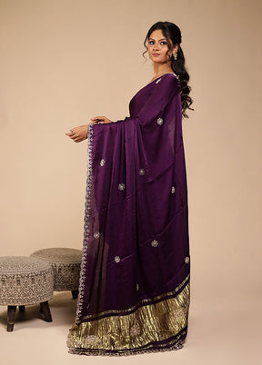 Purple Printed Pure Silk Saree Without Blouse Piece