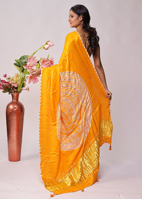 Yellow Printed Pure Silk Saree Without Blouse Piece