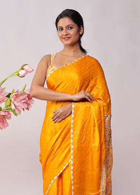 Yellow Printed Pure Silk Saree Without Blouse Piece