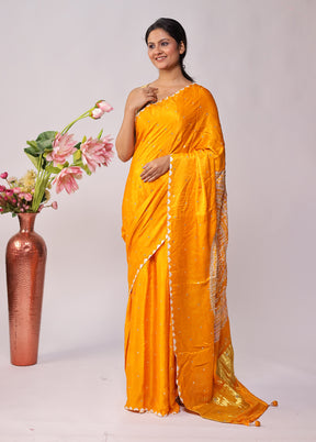 Yellow Printed Pure Silk Saree Without Blouse Piece