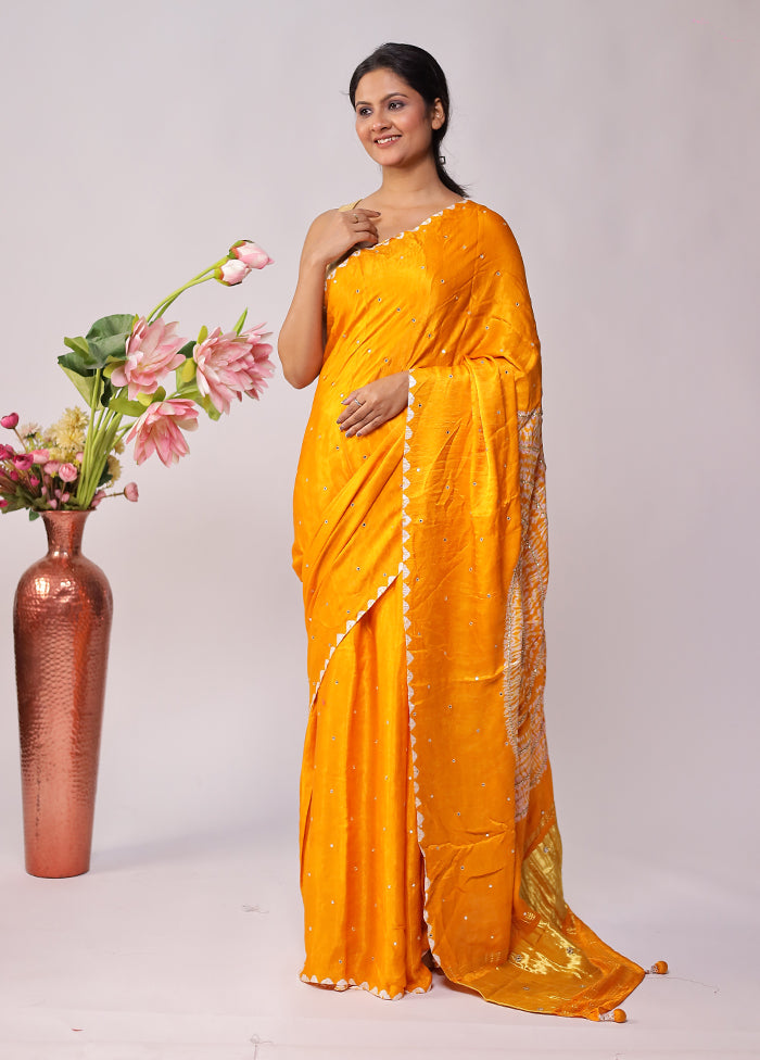 Yellow Printed Pure Silk Saree Without Blouse Piece