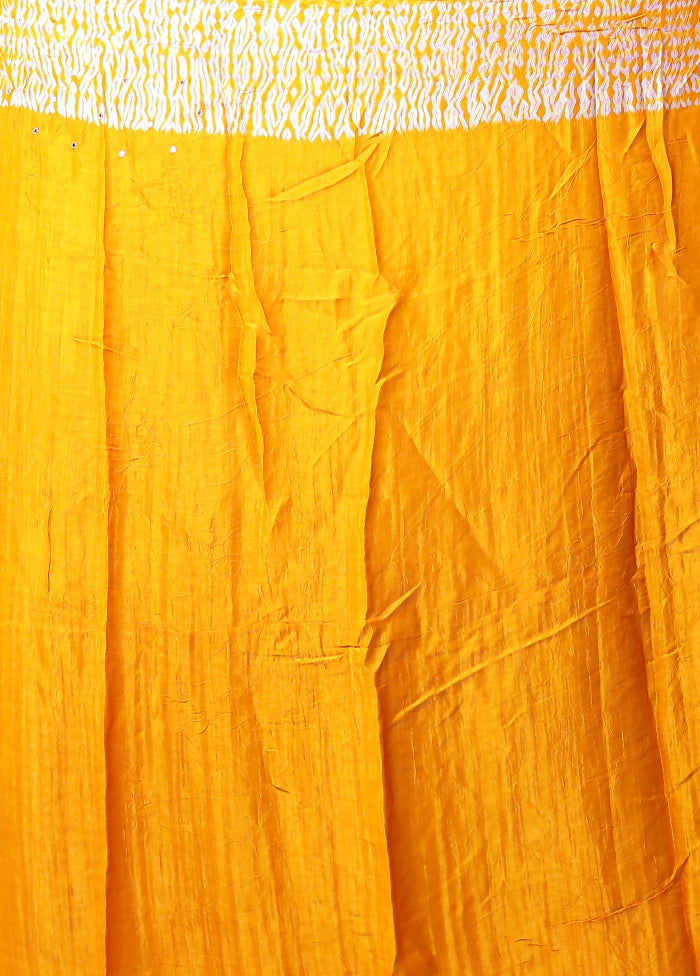 Yellow Printed Pure Silk Saree Without Blouse Piece