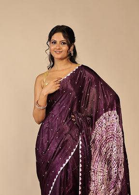 Purple Printed Pure Silk Saree Without Blouse Piece