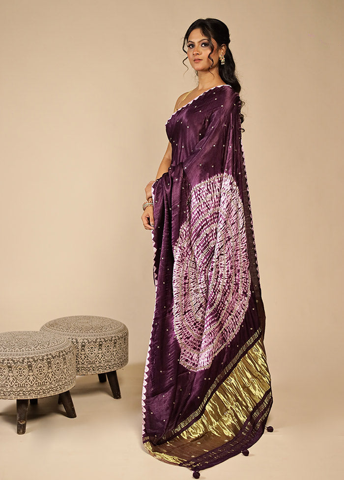 Purple Printed Pure Silk Saree Without Blouse Piece