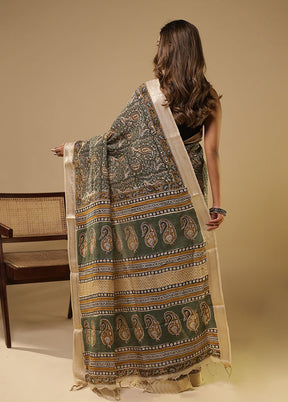 Green Chanderi Silk Saree With Blouse Piece
