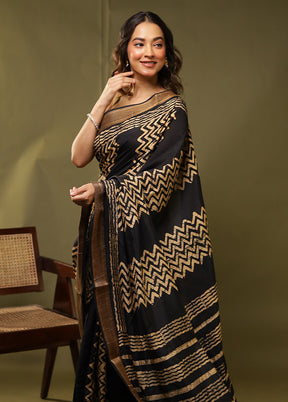 Black Chanderi Silk Saree With Blouse Piece