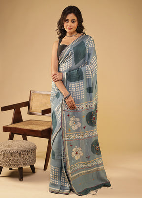 Green Chanderi Silk Saree With Blouse Piece
