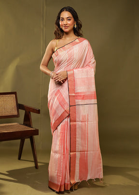 Pink Chanderi Silk Saree With Blouse Piece
