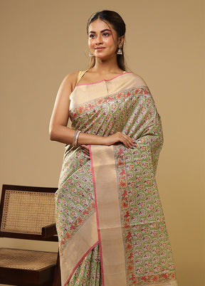 Green Handloom Tissue Pure Silk Saree With Blouse Piece