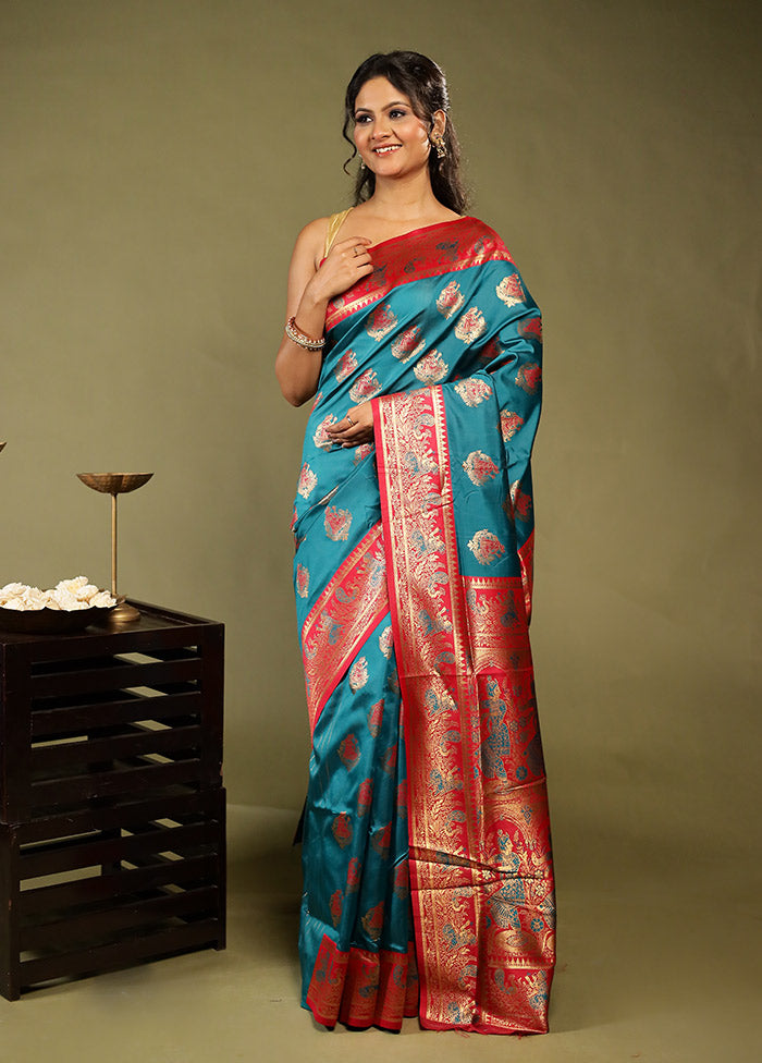 Green Baluchari Silk Saree With Blouse Piece