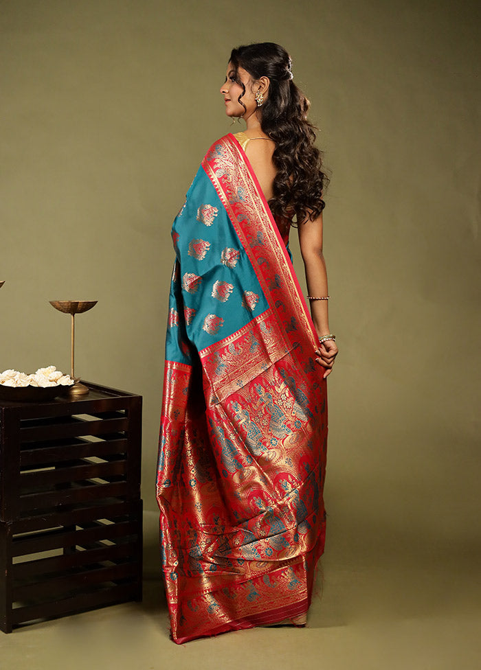 Green Baluchari Silk Saree With Blouse Piece