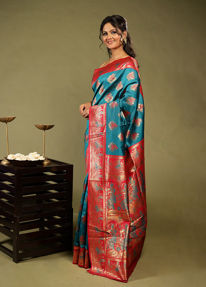 Green Baluchari Silk Saree With Blouse Piece