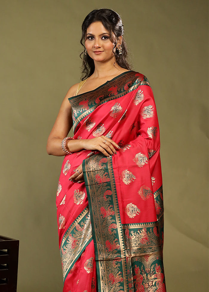 Pink Baluchari Silk Saree With Blouse Piece