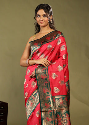 Pink Baluchari Silk Saree With Blouse Piece