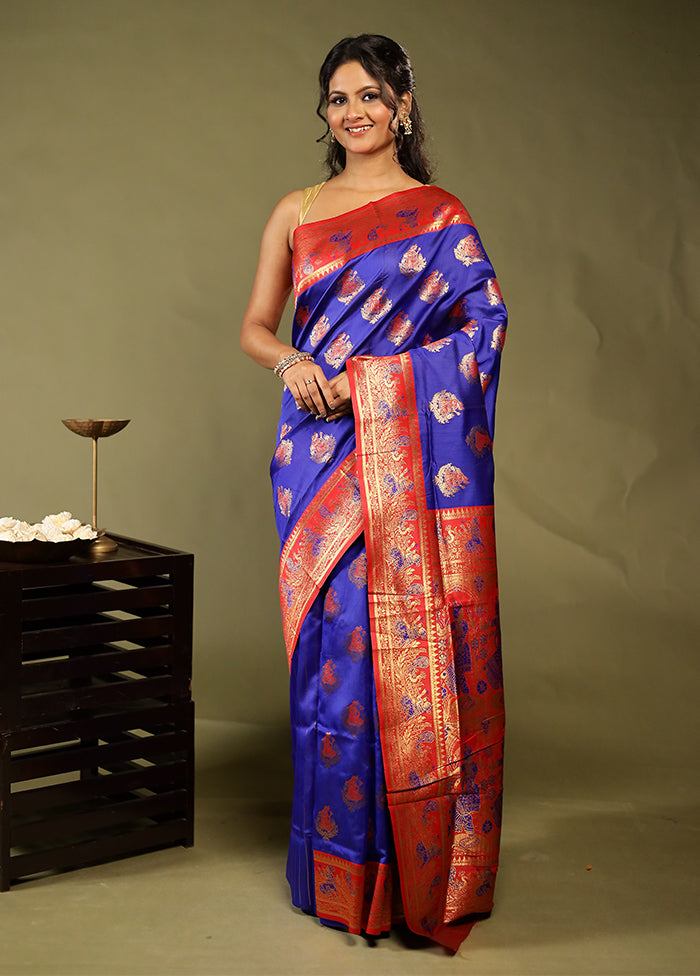 Blue Baluchari Silk Saree With Blouse Piece